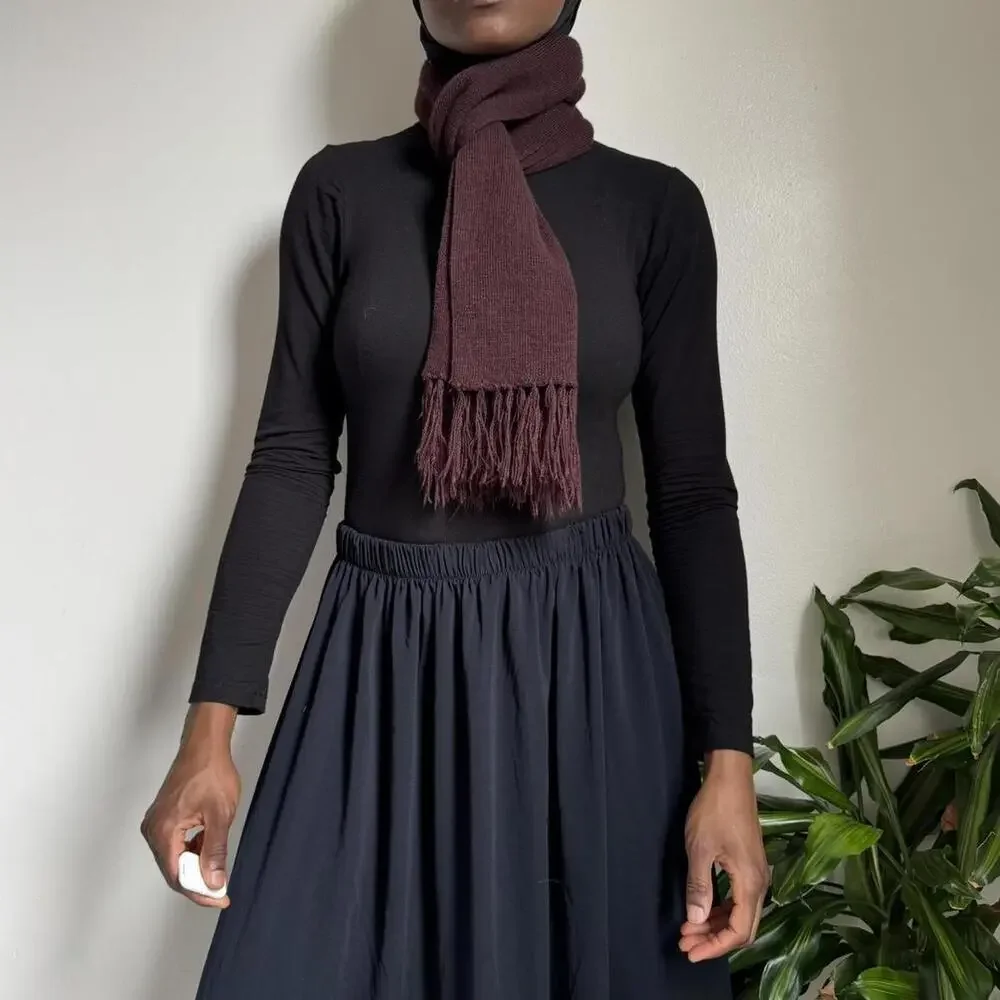 Vintage brown Fringe knit‎ minimalist Scarf
